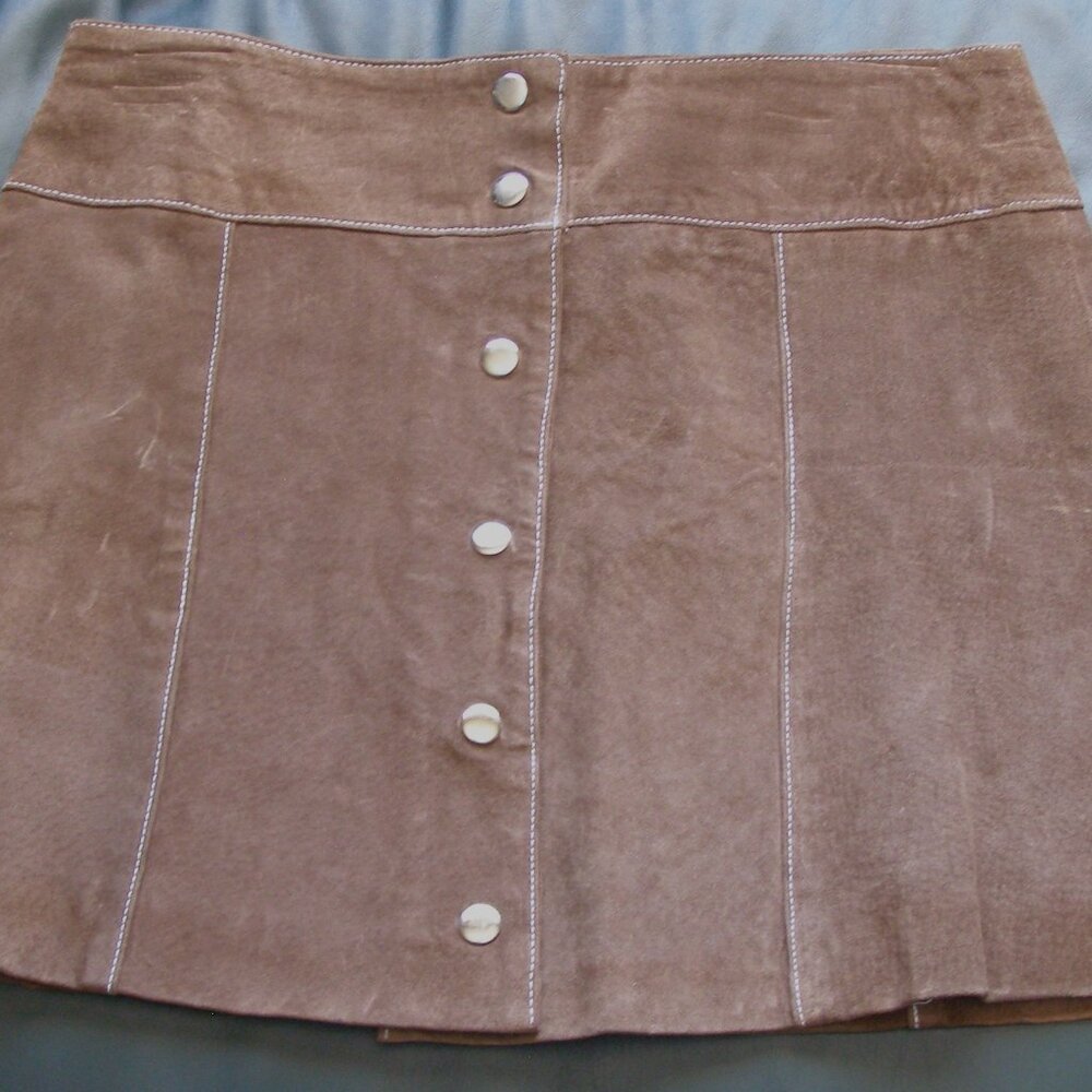 Vintage MGR Suede Leather Silver Snap Front Mini Skirt sz 11